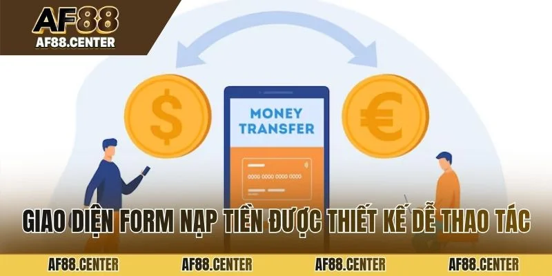 Giao diện form nạp tiền được thiết kế dễ thao tác, đơn giản